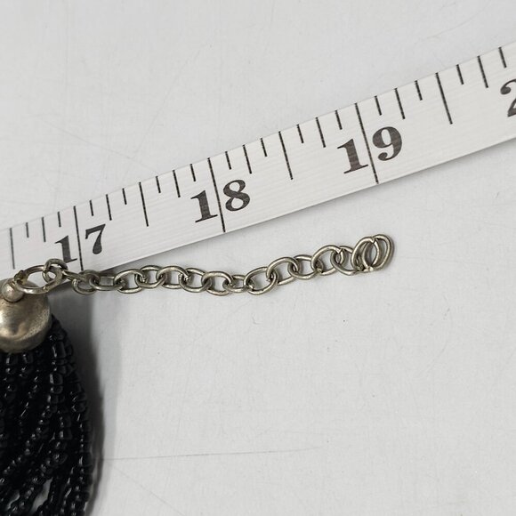 Layered Black Seed Beaded Necklace Metallic Accents Adjustable Chain Closure - Picture 5 of 5